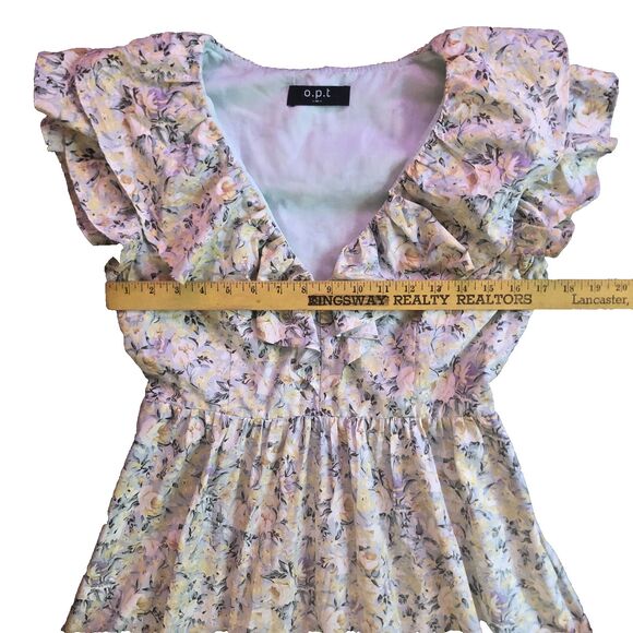 OPT Kate Dress Womens Size M Cotton Floral Midi Ruffle Neckline Garden Girl - Picture 11 of 15